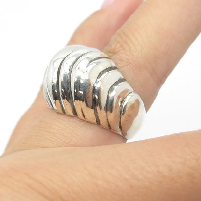 925 Sterling Silver Vintage Mexico Ribbed Ring Size 7.25