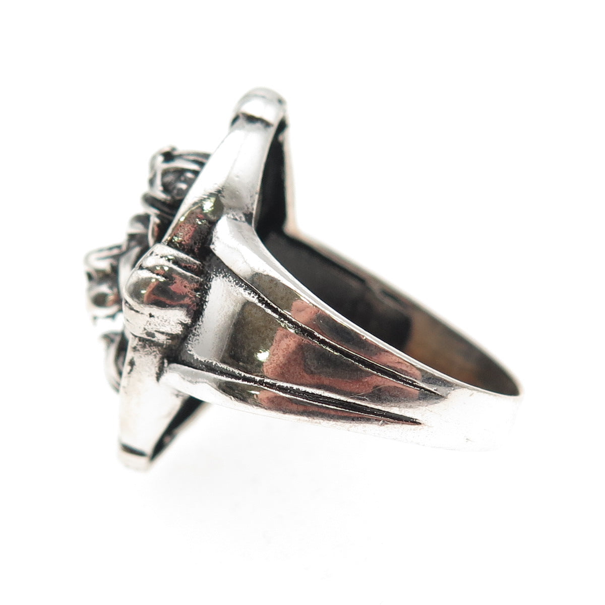 925 Sterling Silver Vintage Crown Lion Oxidized Ring Size 10.75