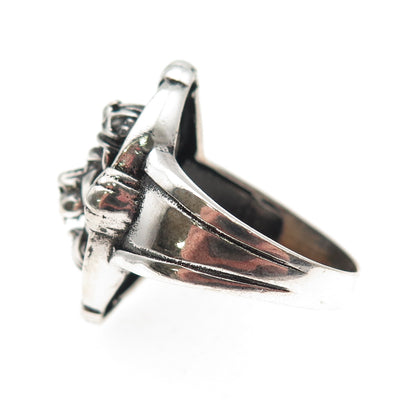 925 Sterling Silver Vintage Crown Lion Oxidized Ring Size 10.75