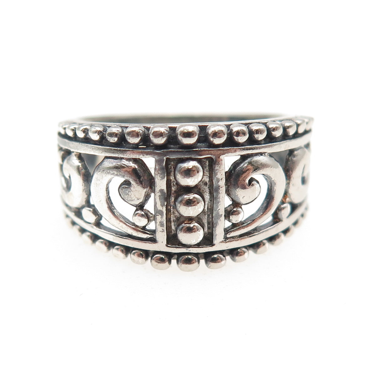 925 Sterling Silver Vintage Swirl Beaded Oxidized Ring Size 6.75