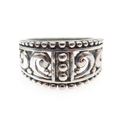 925 Sterling Silver Vintage Swirl Beaded Oxidized Ring Size 6.75