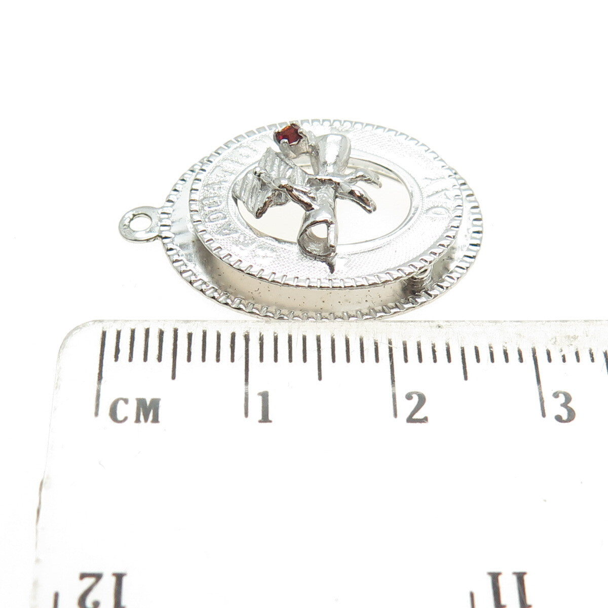 925 Sterling Silver Vintage M&M Red Rhinestone Graduation Day Pendant