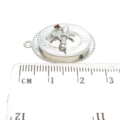 925 Sterling Silver Vintage M&M Red Rhinestone Graduation Day Pendant