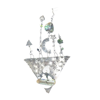 JULIE SHAW Sterling Silver Vintage Real Pearl & Abalone Shell Modernist Brooch