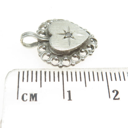 925 Sterling Silver Vintage Real White Diamond Accent Heart Pendant