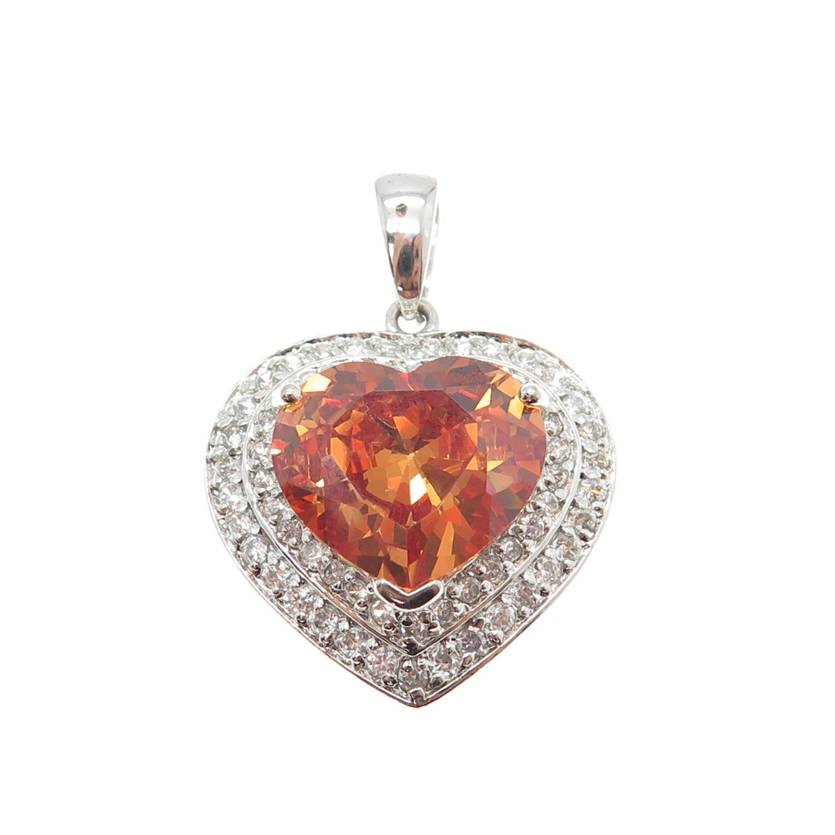 925 Sterling Silver White & Fire C Z Heart Pendant