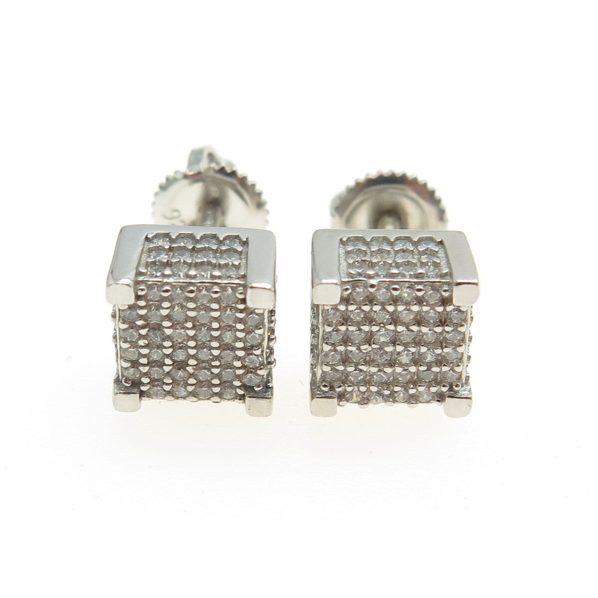 925 Sterling Silver Round-Cut C Z Princess Square Earrings