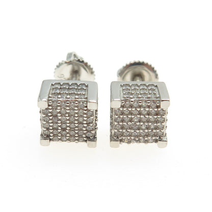 925 Sterling Silver Round-Cut C Z Princess Square Earrings