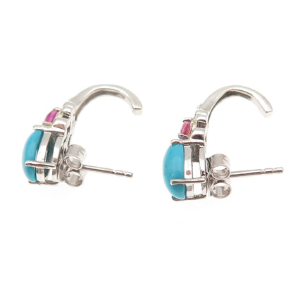 Chuck Clemency 925 Sterling Silver 2-Tone Real Turquoise & Ruby Earrings