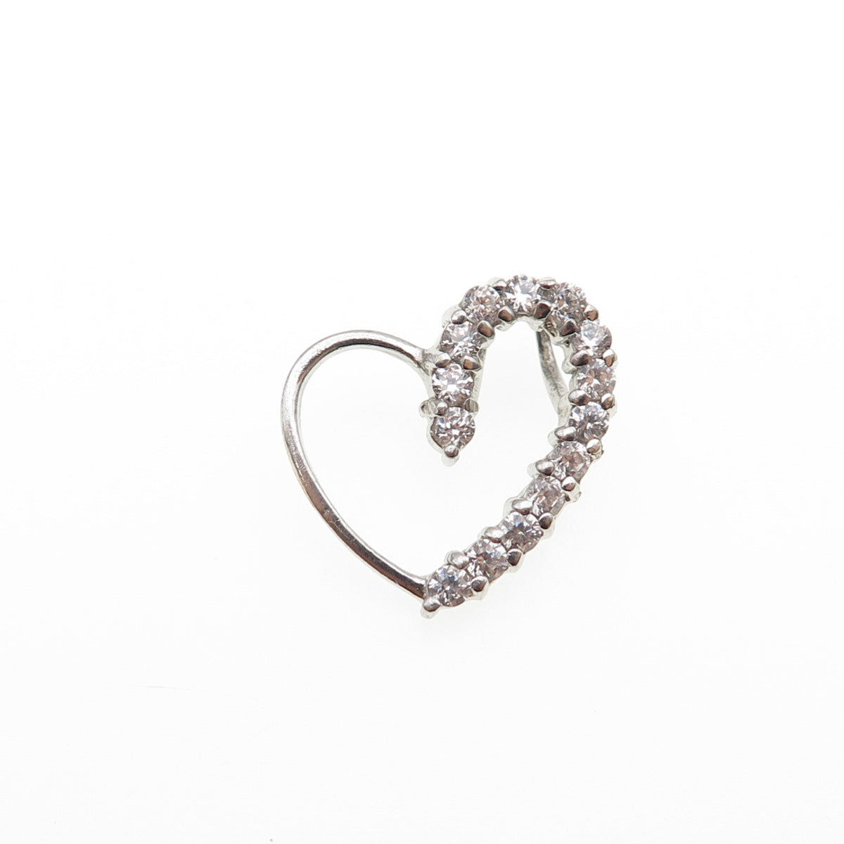 925 Sterling Silver Round-Cut C Z Heart Mini Slide Charm Pendant