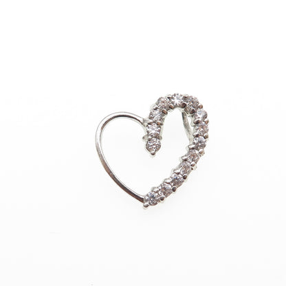 925 Sterling Silver Round-Cut C Z Heart Mini Slide Charm Pendant