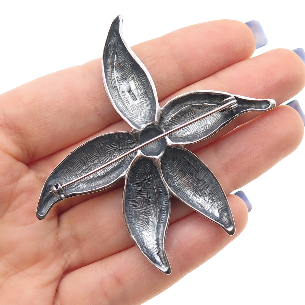 925 Sterling Silver Vintage Flower Oxidized Pin Brooch