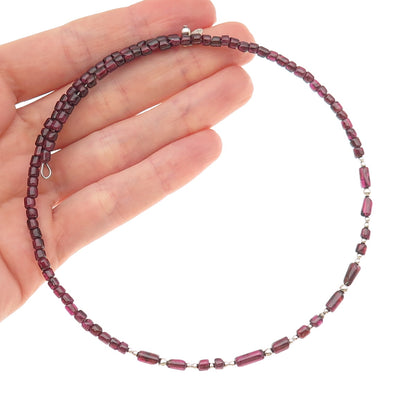 SHUBE Sterling Silver Vintage Real Rhodonite Adjustable Choker Necklace 12-16"
