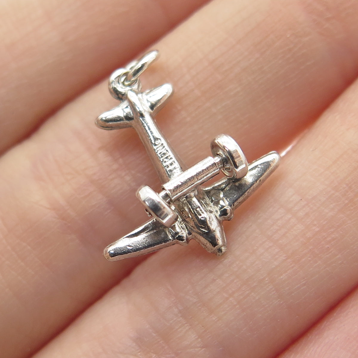 925 Sterling Silver Antique Art Deco Airplane 3D Charm Pendant