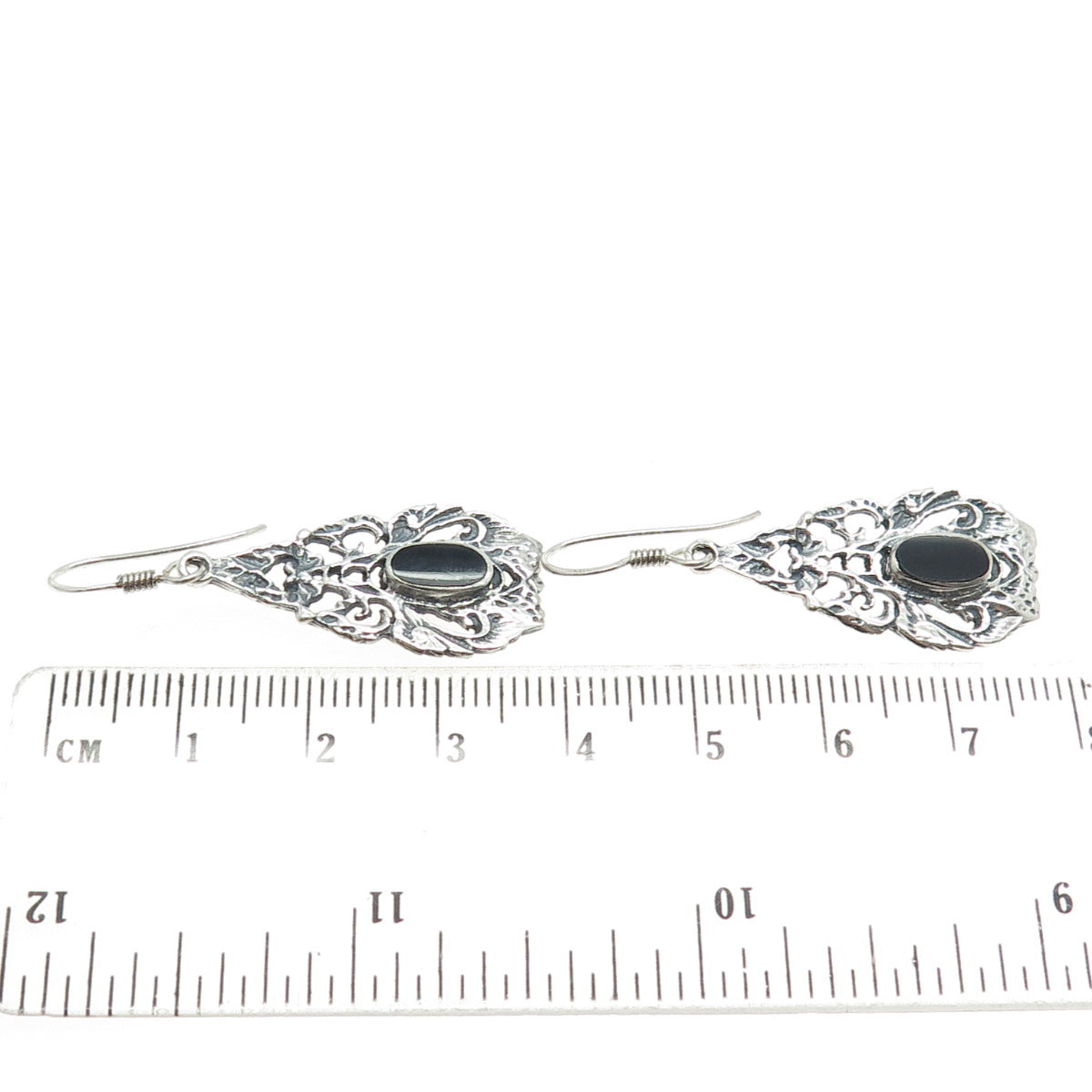 925 Sterling Silver Vintage Real Black Onyx Dangling Earrings