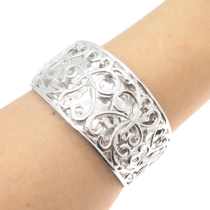 K-STAR 925 Sterling Silver Hammered Stencil Heart 2-Layer Cuff Bracelet 7.75"