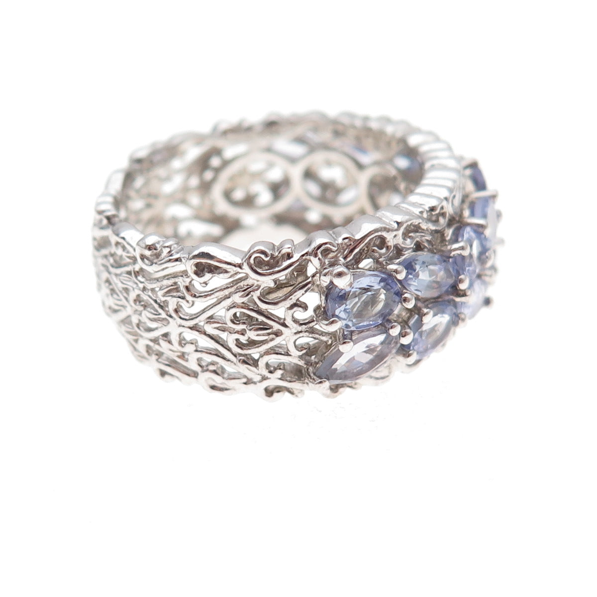 Chuck Clemency 925 Sterling Silver Real Multi-Cut Tanzanite Band Ring Size 8.25