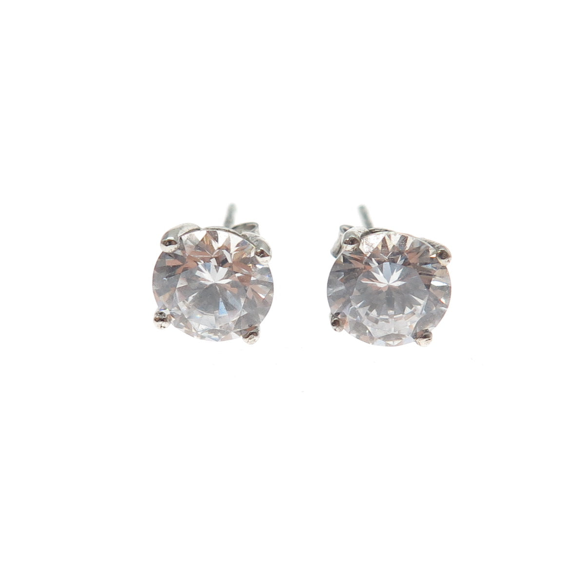 925 Sterling Silver Round-Cut C Z Stud Earrings