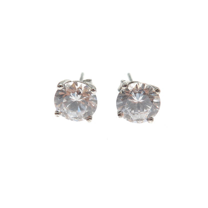 925 Sterling Silver Round-Cut C Z Stud Earrings