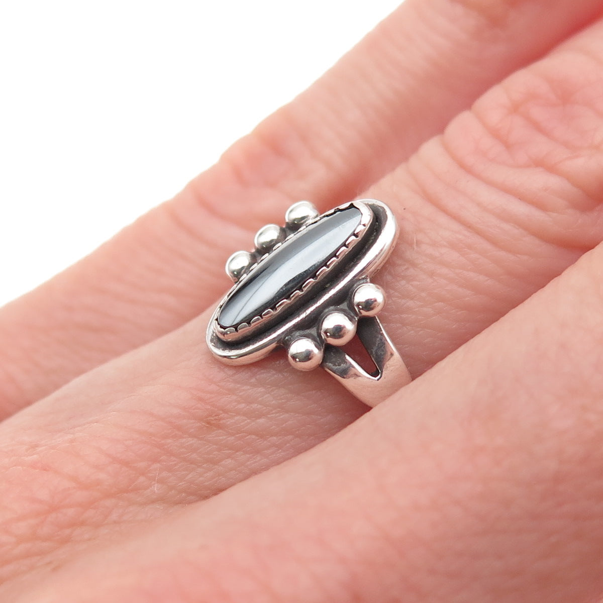 Bell Trading Post Old Pawn 925 Sterling Silver Vintage Hematite Ring Size 5.5