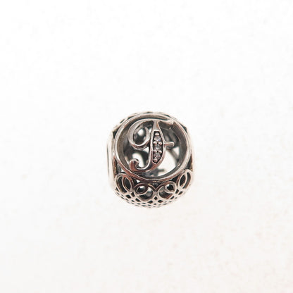 Pandora 925 Sterling Silver C Z Letter F Initial Slide Bead Charm