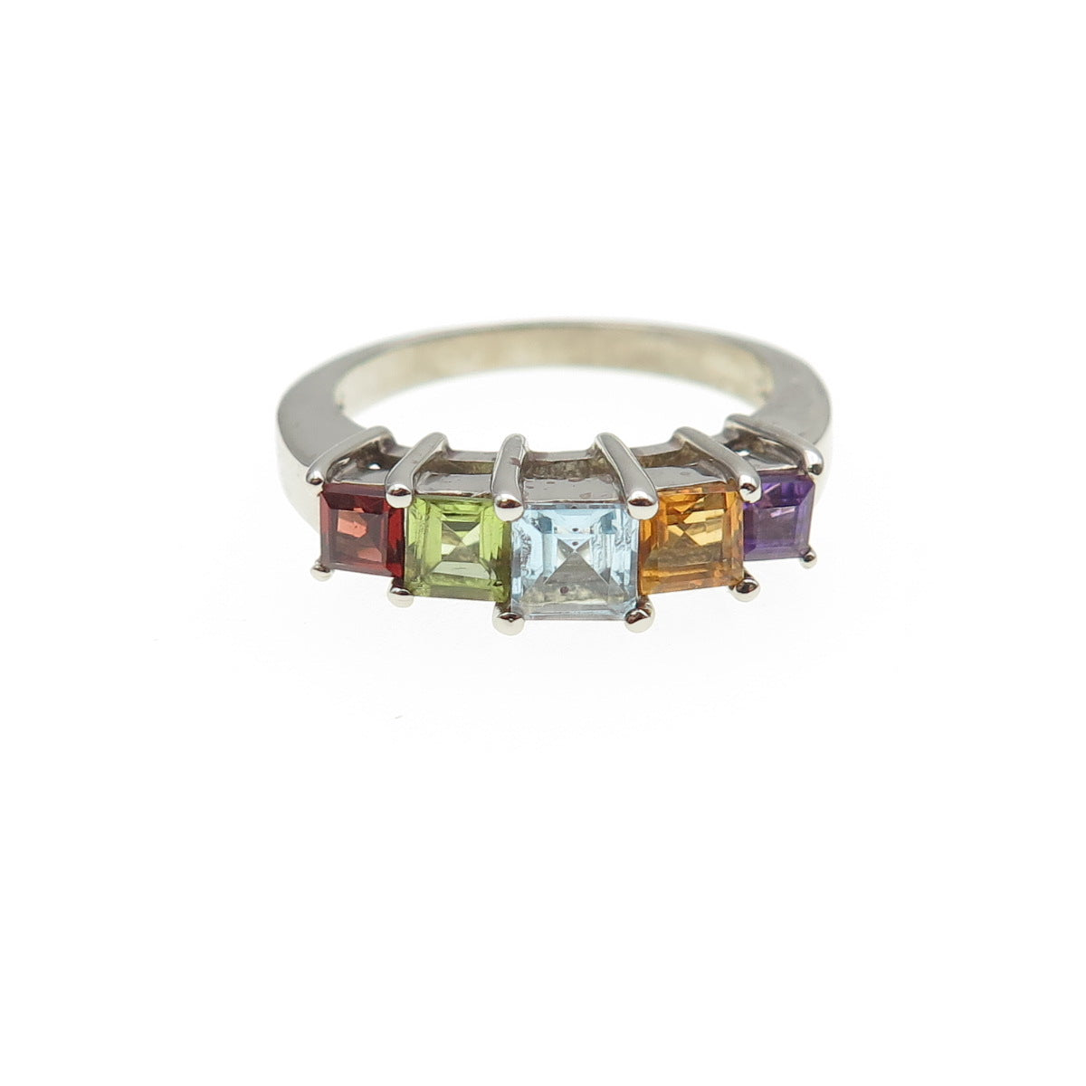 925 Sterling Vintage Blue Topaz Amethyst Peridot Red Garnet Citrine Ring Size 6