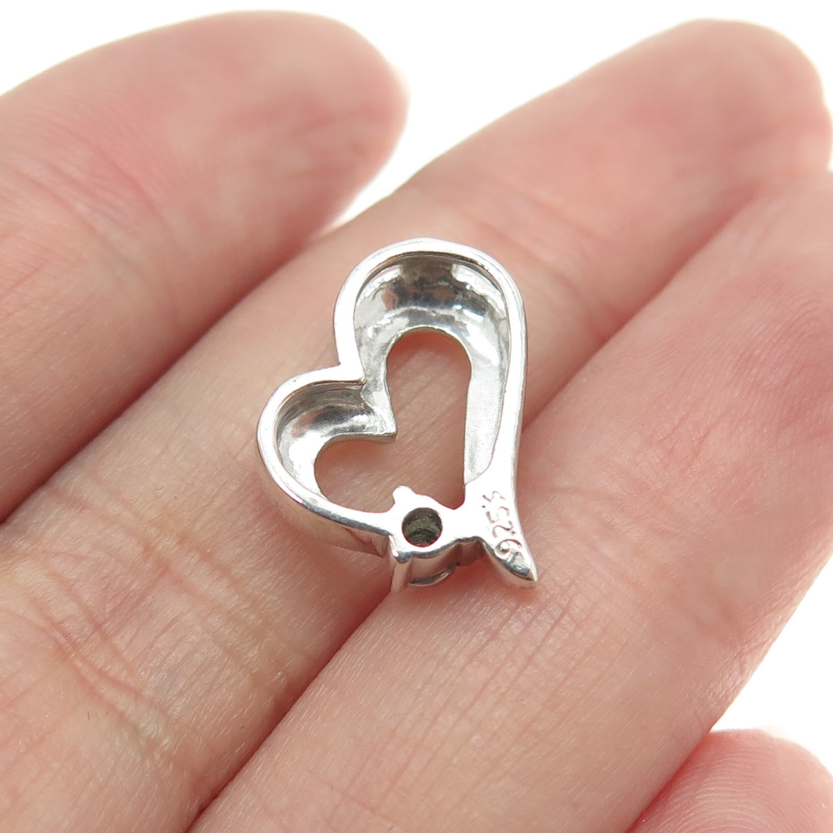 925 Sterling Silver Real Round-Cut Diamond Heart Minimalist Slide Pendant