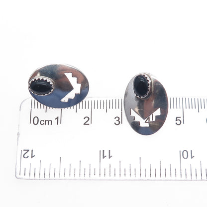 Old Pawn 925 Sterling Silver Vintage Southwestern Black Onyx Tribal Earrings