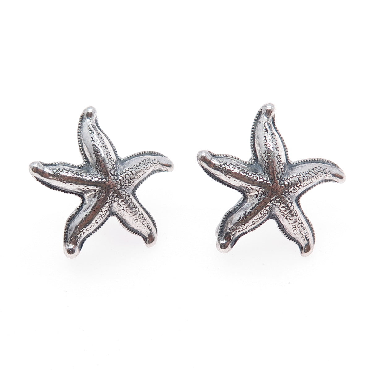 BEAU 925 Sterling Silver Antique Art Deco Starfish Oxidized Screw Back Earrings