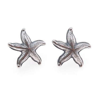 BEAU 925 Sterling Silver Antique Art Deco Starfish Oxidized Screw Back Earrings
