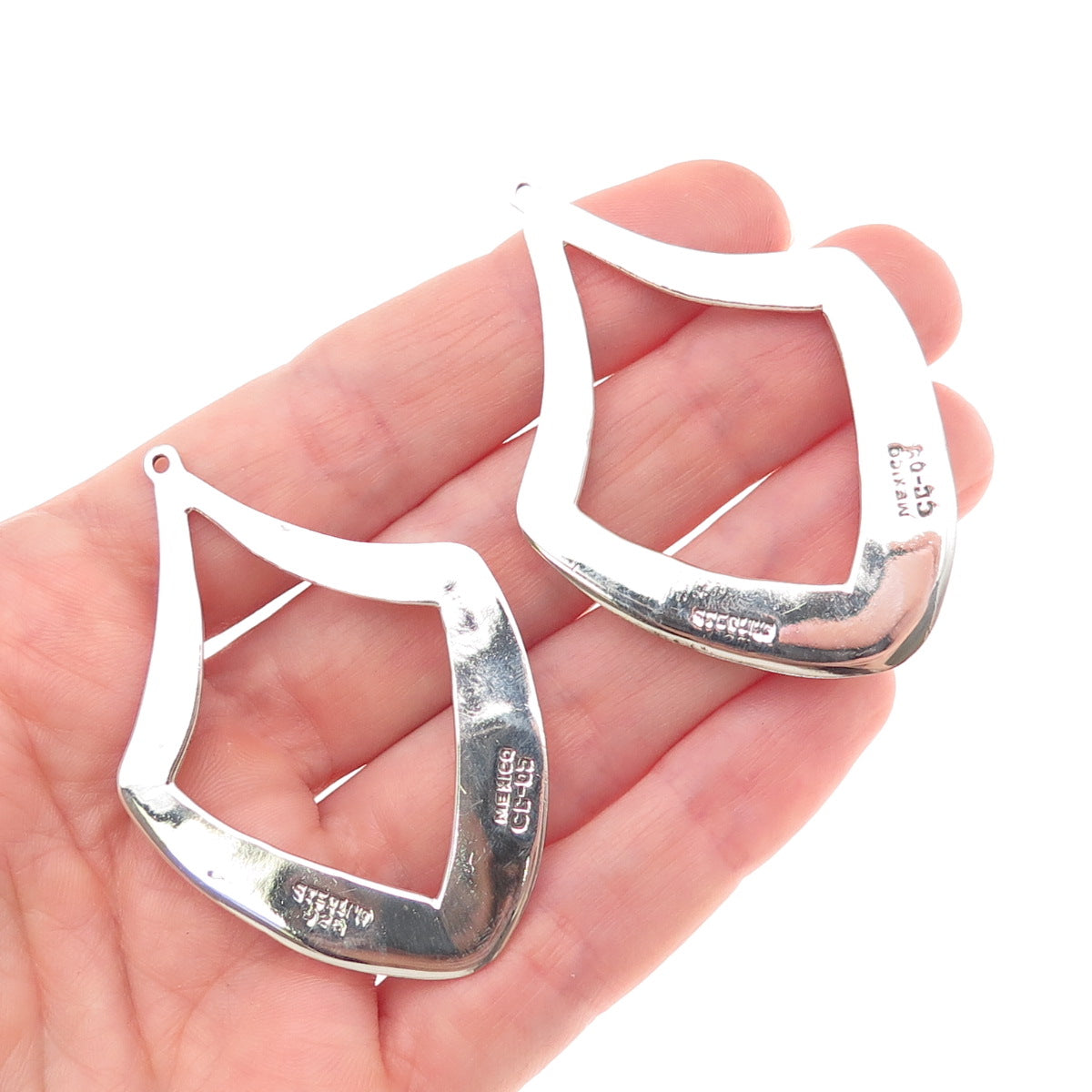925 Sterling Silver Vintage Mexico Real Turquoise Modernist Jacket Earrings