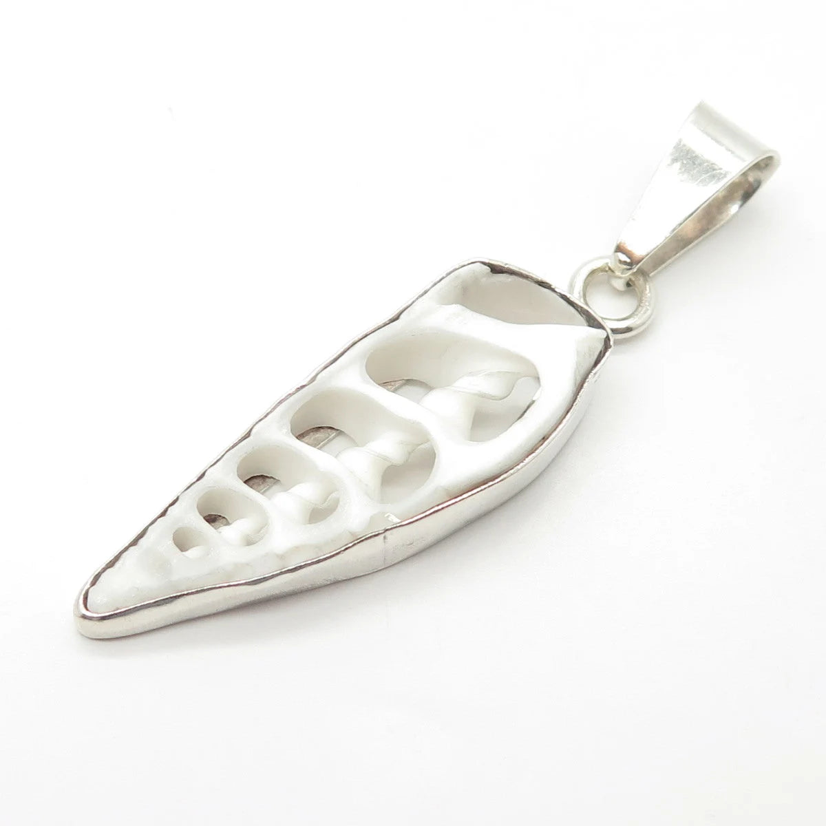 925 Sterling Silver Vintage White Ceramic Amulet Pendant