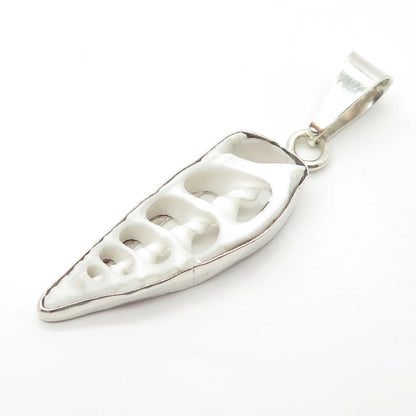 925 Sterling Silver Vintage White Ceramic Amulet Pendant
