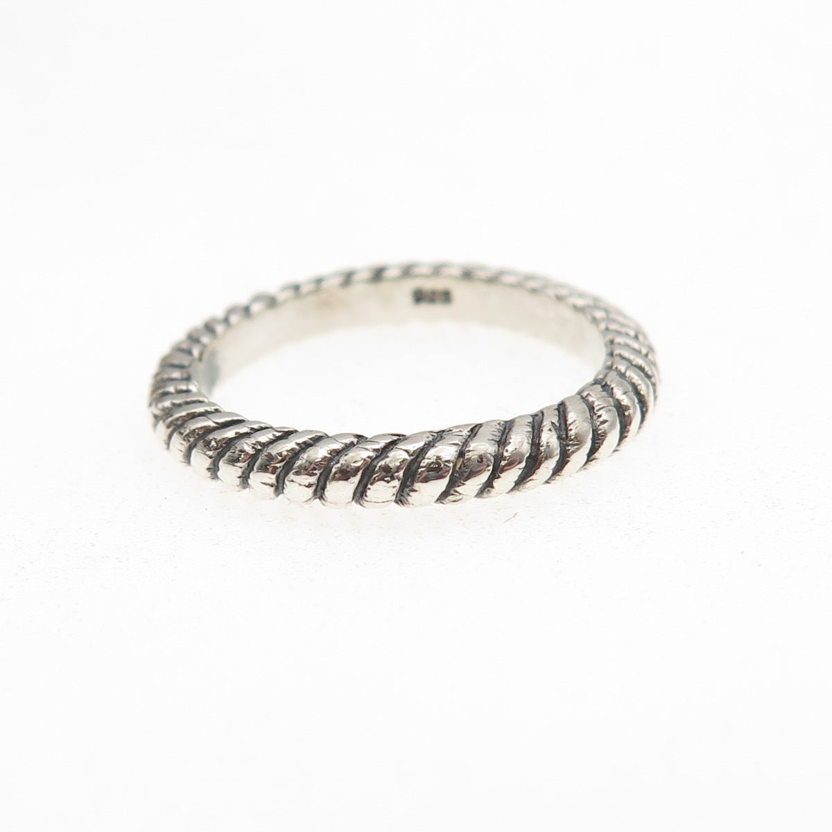 925 Sterling Silver Vintage Ribbed Oxidized Band Ring Size 6.75