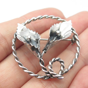 925 Sterling Silver Vintage Lily Floral Pin Brooch