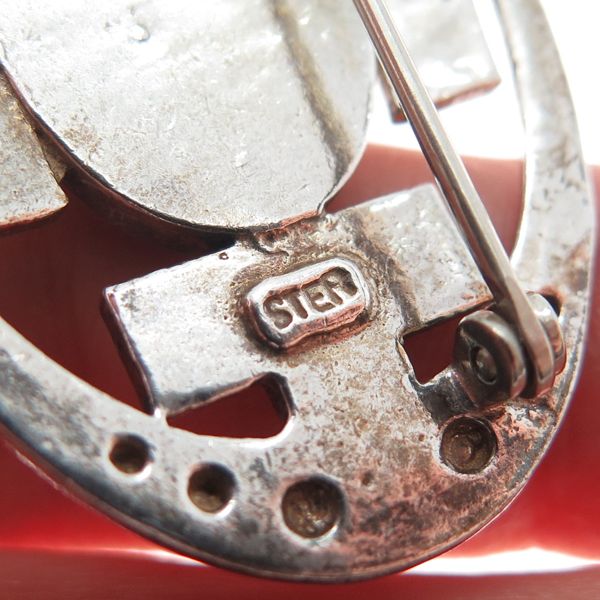 925 Sterling Silver Vintage Real Sodalite Greek Key Oxidized Pin Brooch