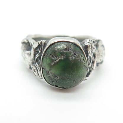 925 Sterling Silver Vintage Green Turquoise Gemstone Naked Womans Ring Size 5.25