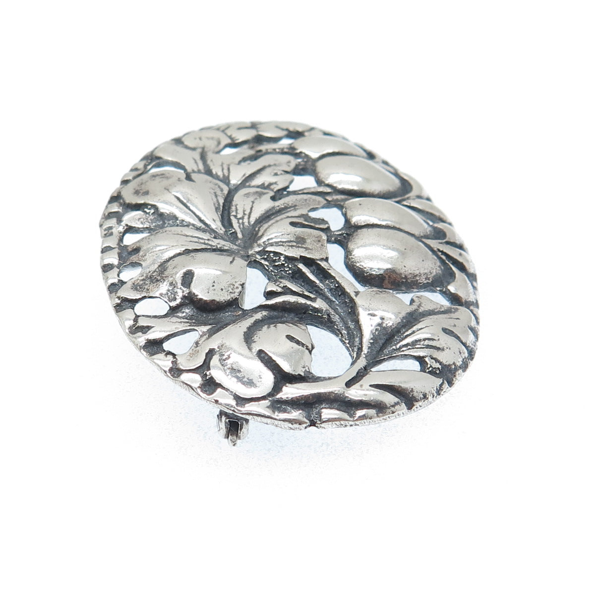 925 Sterling Silver Antique Art Deco Oak Leaf & Acorn Oxidized Pin Brooch