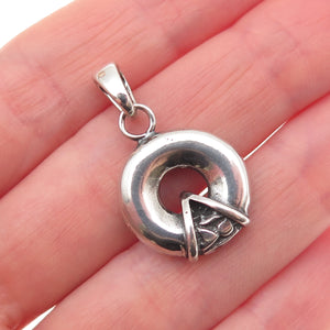 925 Sterling Silver Vintage Modernist Circle Oxidized Charm Pendant
