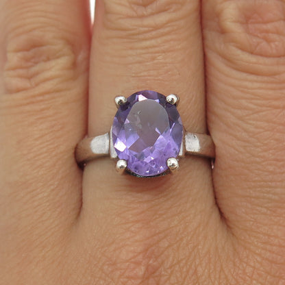 925 Sterling Silver Vintage Real Oval-Cut Amethyst Ring Size 10