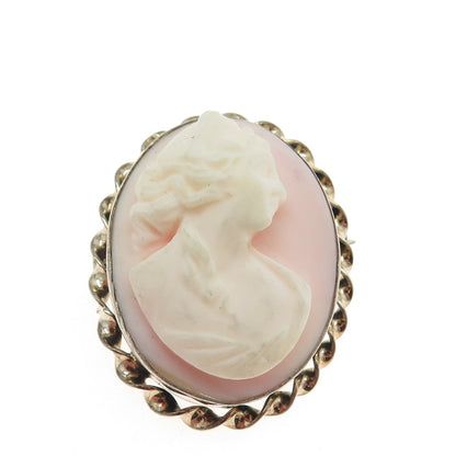 1/20 10K Gold Filled Sterling Silver Antique Art Deco Cameo Lady Pin Brooch