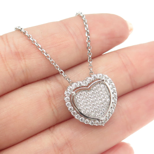 925 Sterling Silver Italy Round-Cut C Z Heart Rolo Chain Necklace 16"