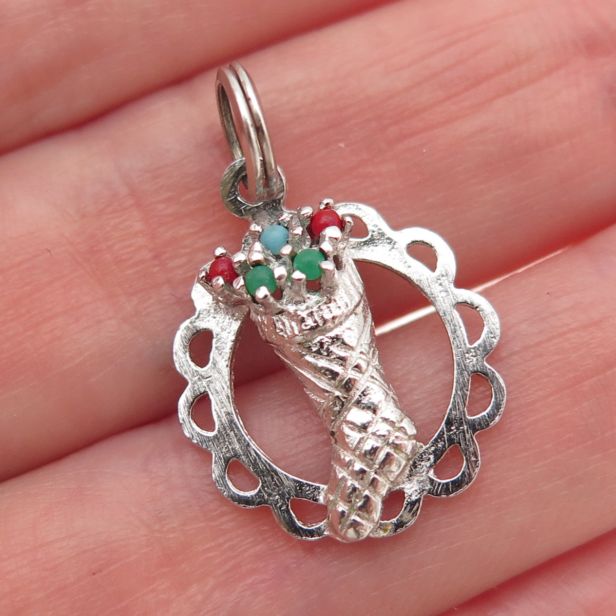 925 Sterling Silver Vintage Rhinestone Christmas Stocking Mini Charm Pendant