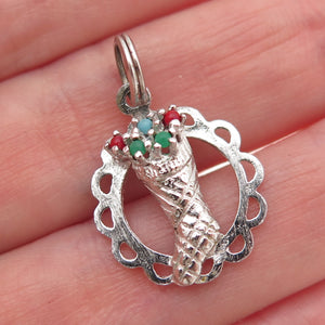 925 Sterling Silver Vintage Rhinestone Christmas Stocking Mini Charm Pendant