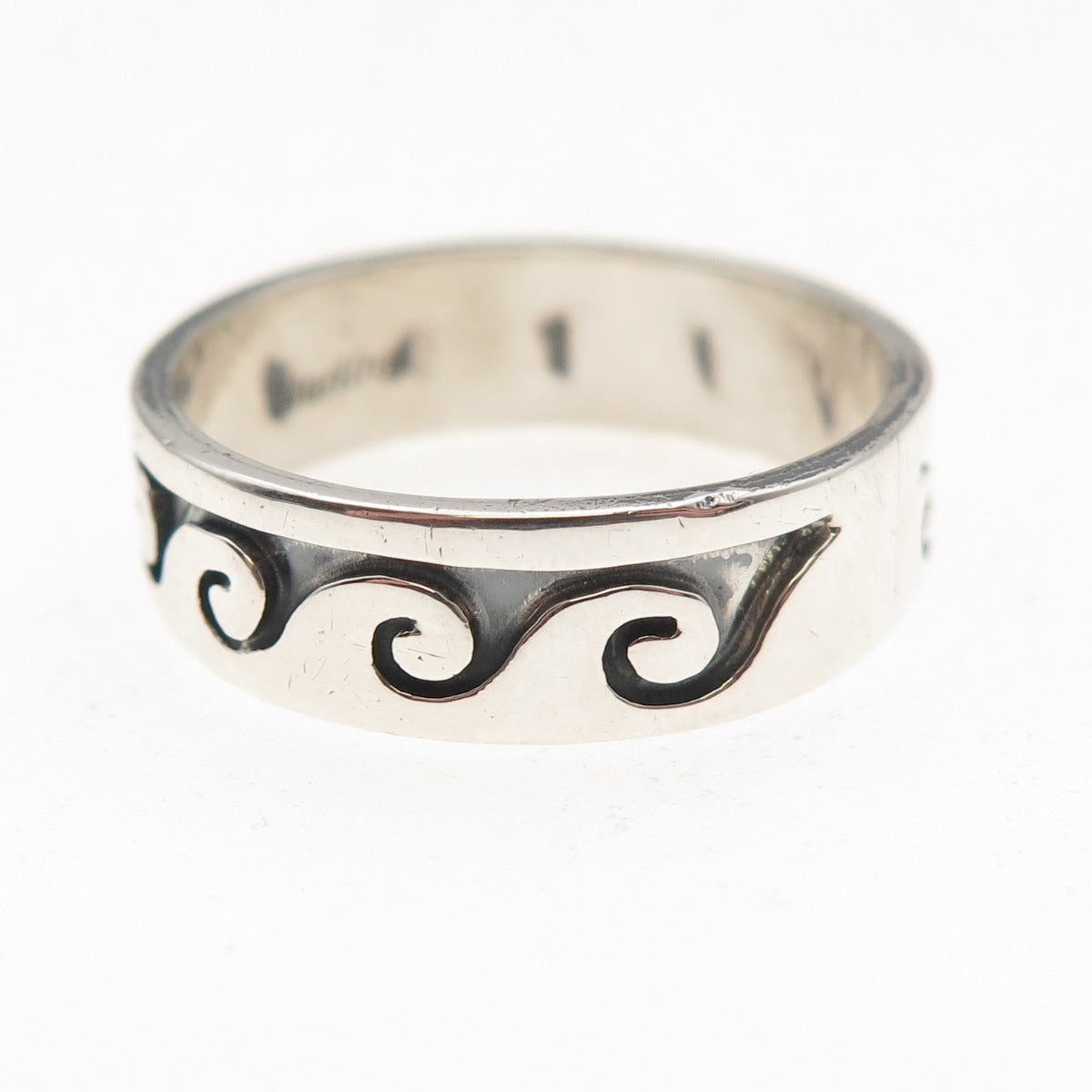 Old Pawn Sterling Silver Vintage Southwestern Wave Oxidized Band Ring Size 10.25