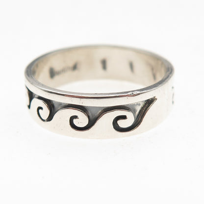 Old Pawn Sterling Silver Vintage Southwestern Wave Oxidized Band Ring Size 10.25