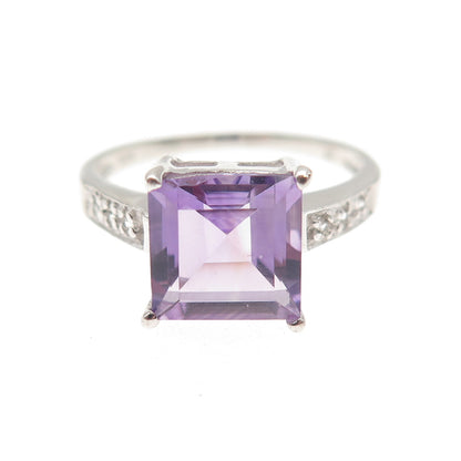 925 Sterling Silver Real Amethyst & White Topaz Ring Size 7