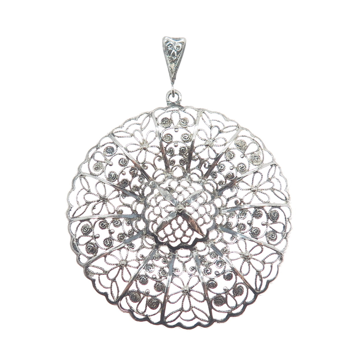 835 Silver Vintage Filigree Floral Oxidized Pendant