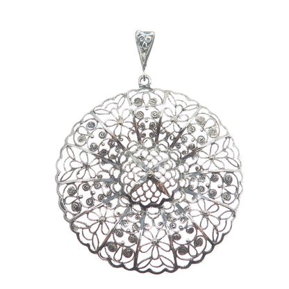 835 Silver Vintage Filigree Floral Oxidized Pendant