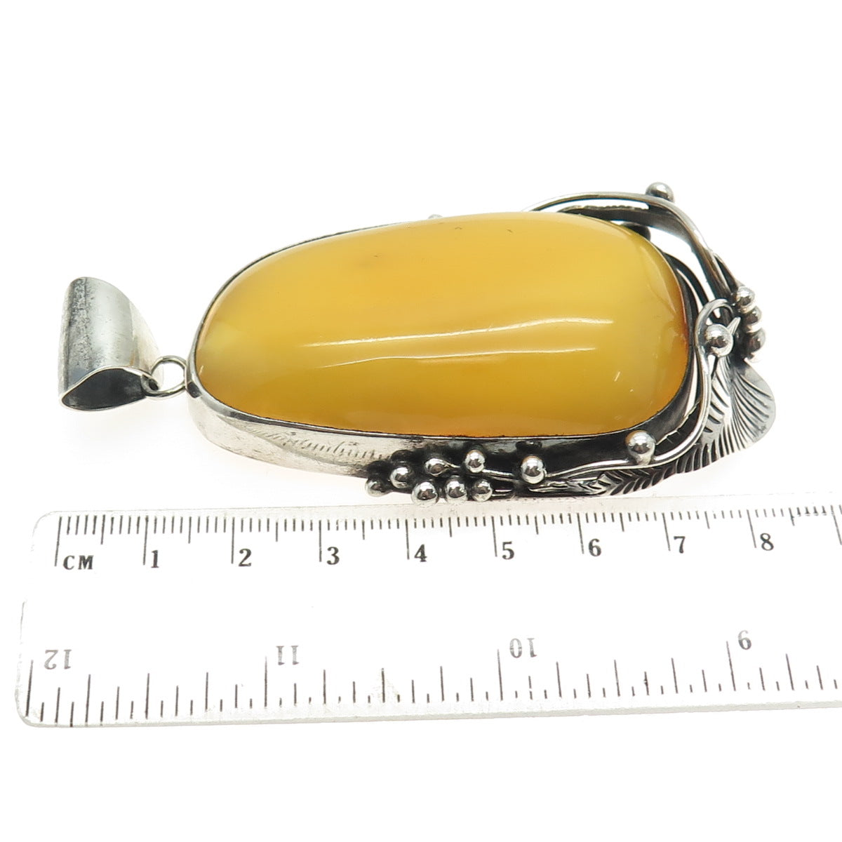 Old Pawn 925 Sterling Silver Vintage YP Southwestern Real Amber Feather Pendant